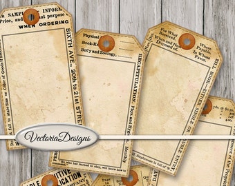 Stitched Ephemera tags printable paper craft shabby art hobby crafting scrapbooking instant download digital collage sheet - 001577