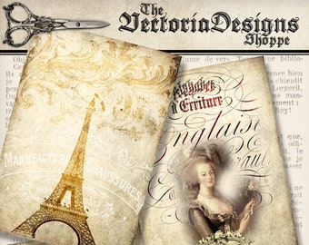 Grunge Paris Cards old printable paper craft art hobby crafting scrapbooking instant download digital collage sheet - VDCAGR1178
