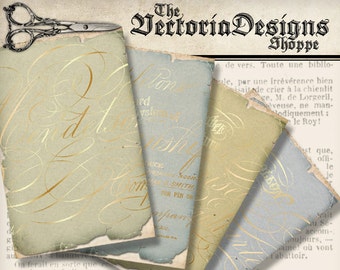 Shabby Gold Text Cards 6 x 4 inch printable paper crafting crafts digital download instant download digital collage sheet - VDPASC1316