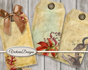 Fall tags printable paper craft shabby art hobby crafting scrapbooking instant download digital collage sheet - 001454