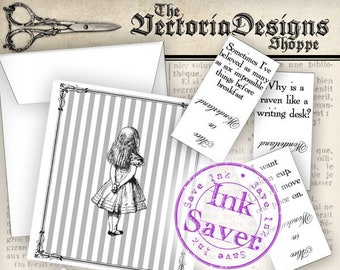 Alice in Wonderland Quotes Tea Bag envelopes save ink instant download digital collage sheet 001009