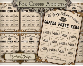 Coffee Punch Cards vintage images digital background instant download printable collage sheet VD0606