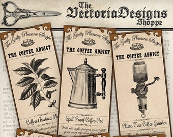 Coffee Addict Shoppe Labels printable paper craft art hobby crafting scrapbooking instant download digital collage sheet - VD0596