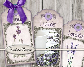 Lavender Tags, Digital Paper Tags, Lavender Labels, Lavender Gift, Lavender Printable, Shabby Elegant Decor, Scrapbook Paper Art 001500