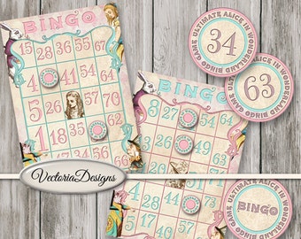 Alice in Wonderland Bingo Set Printable Bingo Game Bingo Cards Numbers digital download instant download digital sheet - 001504