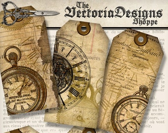 Printable Clock Tags paper crafting scrapbooking steampunk crafts digital download instant download digital collage sheet - 001313