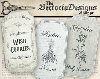 Candy jar vintage labels for Christmas crafting. Printable holiday apothecary templates 000790