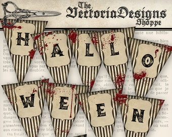 Halloween Banner, Printable Halloween, Digital Banner, Halloween Decorations, Collage Paper, Halloween Blood Banner, Party Decor, VDBAHA1244