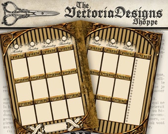 Steampunk Planner, Printable Planner, Decorative Paper, Digital Planner, Scrapbook Planner, Steampunk Decor, Vintage Planner, Instant 001048