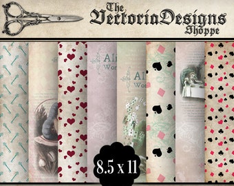 Alice In Wonderland Papers, Alice In Wonderland Decor, Scrapbook Paper, Printable Paper Decor, Steampunk Paper Art, Digital Paper 001335