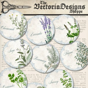 Herbal Coaster Circles Printable Herbs 3 inch paper crafting diy scrapbooking handmade instant download digital collage sheet - 001437