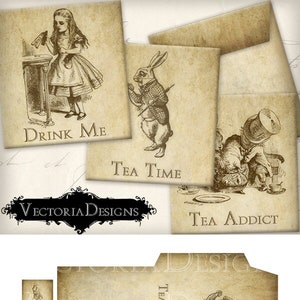 Printable Alice in Wonderland Tea Bag Holder envelope printable hobby crafting scrapbooking instant download digital collage sheet - 000350