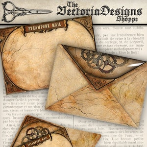 Steampunk Envelopes printable paper craft letter writing art hobby crafting scrapbooking instant download digital collage sheet - VDENST1060