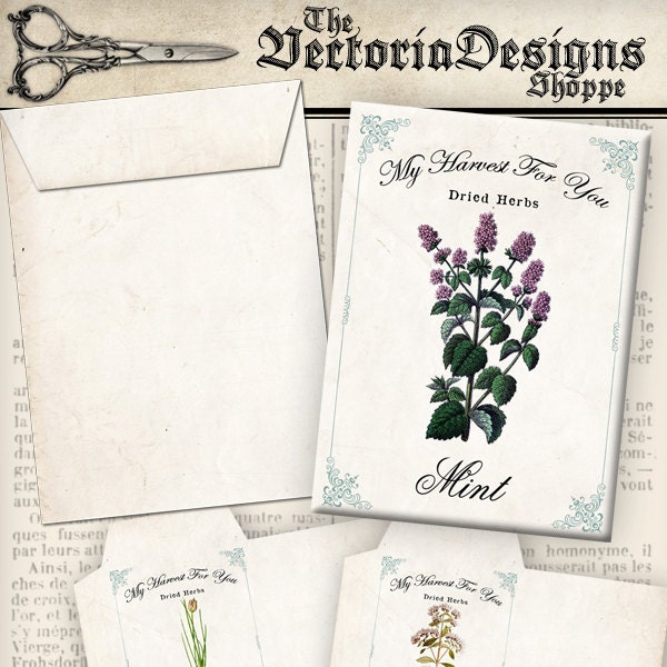 Dried Herbs Envelopes Art, Garden Printable Envelopes, Printable Paper Craft, Scrapbook Ephemera, Collage Sheets, Hobby Crafting DIY 000860