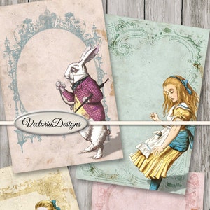 Alice in Wonderland Cards 6 x 4 inch printable Shabby paper crafting scrapbooking card making instant download digital sheet - 001442