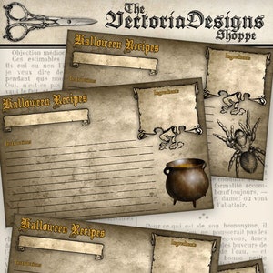 Halloween Recipe Cards, Witch Recipe, Halloween Printable, Digital Recipe, Halloween Book Paper, Halloween Scrapbooking, Wicca 001191