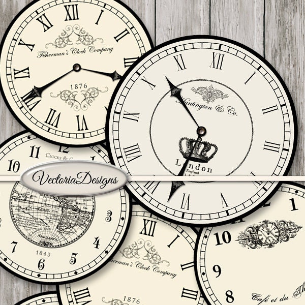 Large Vintage Clocks, Printable Clock Face, Paper Clock Face, Steampunk Clock, Digital Clock Face, Clock Template, Scrapbook Paper 000679