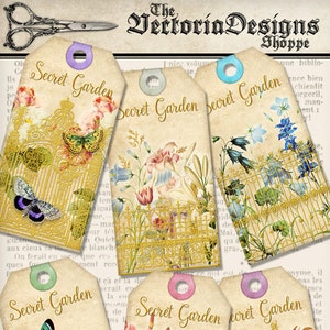 Secret Garden Tags, Garden Decor, Scrapbook Tags, Ephemera Tags, Flowers Tags, Digis Garden Tags, Crafting Flowers Tags, College 001394
