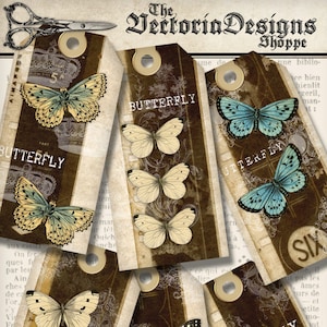 Grunge Butterfly Tags printable paper craft shabby art hobby crafting scrapbooking instant download digital collage sheet - 001336
