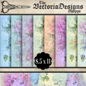 Floral Paper Pack, Shabby Elegant Digital, Printable Paper Pack, Decorative Paper, Junk Journal Paper Pack, Flower Decoration Paper 000952