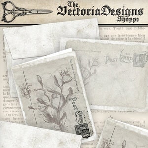 Shabby Elegant Card and Envelope printable gift card gray botanical paper crafting scrapbooking digital download digital sheet - VDCAVI0819
