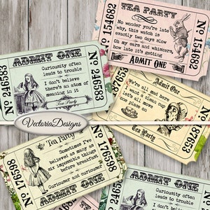 Alice In Wonderland Invitation Tickets, Printable Tickets, Tea Party Tickets, Digital Tickets, Graphics Tickets, Admin One Digital 000590