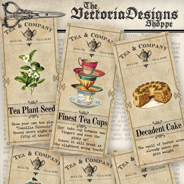 Tea Apothecary Labels tea shop party printable hobby crafting scrapbooking instant download digital collage sheet - 000922