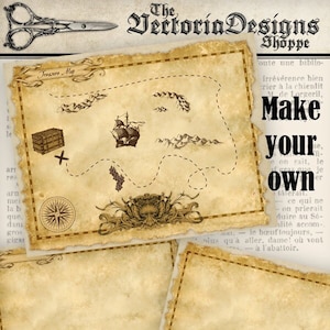 Treasure Map Digital Scrapbooking Kit Vintage Printable Images digital graphics instant download Digital Collage Sheet - 000760