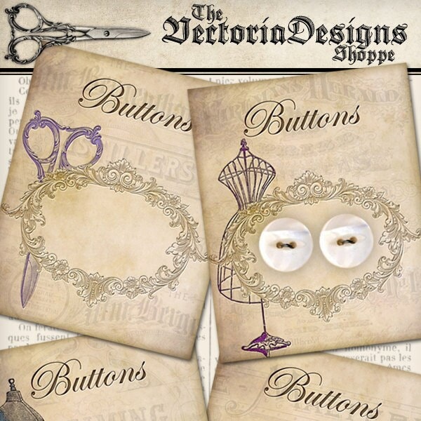 Druckbare Buttonkarten Vintage druckbare Näh Kunst Hobby Handwerk Scrapbooking sofortiger Download digitale Collage Bogen - 001052