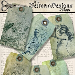 Mermaid Tags printable paper craft shabby art hobby crafting scrapbooking instant download digital collage sheet 001297 image 1