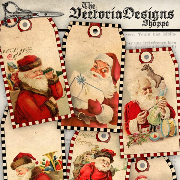 Vintage Christmas Tags, Printable Tags, Digital Christmas Gift Ideas, Christmas Decoration, Santa Tags, Xmas Tags, Holiday Decor 001013