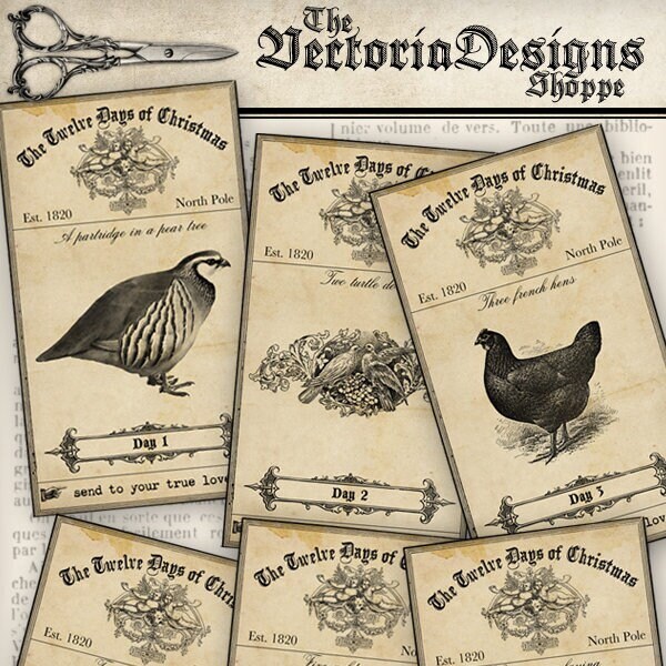 Twelve Days Of Christmas, Vintage Christmas Labels, Christmas Stickers, Christmas Clip Art, Labels For Jars, Digital Collage Xmas 000528