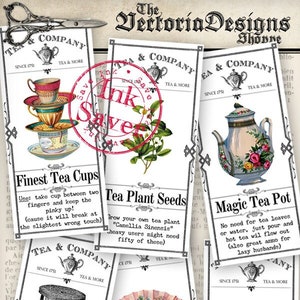 Tea Labels - save ink - printable labels paper crafting scrapbooking digital download - 000086