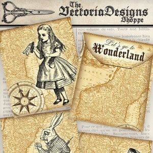 Alice in Wonderland "Map to Wonderland" Tea Envelope printable tea bag digital download instant download digital collage sheet - 001069