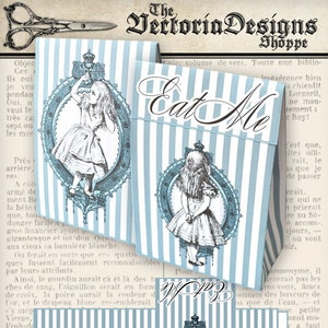 Alice in Wonderland Favor Bag tea party eat me blue paper crafting diy hobby instant download digital collage sheet - 001131