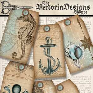 Nautical Tags, Nautical Decoration, Nautical Stencils, Printable Nautical Tags, Digital Tags, Anchor Gift Tags, Scrapbook Paper 001255 image 1