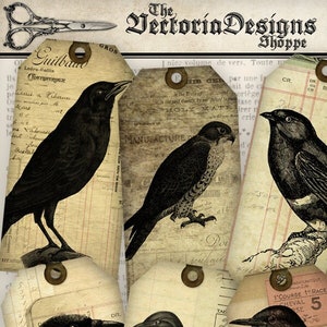 Black Birds Tags Crows Ravens Tags scrapbooking tag scrapbook tag printable gift tags instant download digital Collage Sheet - 000443