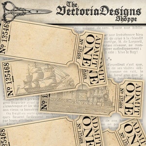 Admin One Tickets, Train Tickets, Printable Tickets, Vintage Tickets, Boat Tickets, Blank Tickets, Ephemera Scrapbook, Collage Sheet 000594