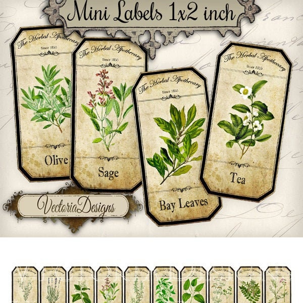 Mini Herbal Apothecary Labels, Spice Jar Labels, Herb Labels, Potion Labels, Apothecary Bottles, Printable Herb Labels, Digital 000828