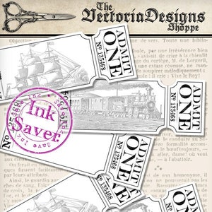 Printable Blank Tickets Save Ink add text admit one boat train crafting digital instant download digital collage sheet - 001401