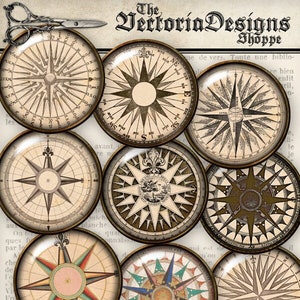 Compass Circles 2 inch printable with without glass paper crafting scrapbooking card instant download digital collage sheet - 001058