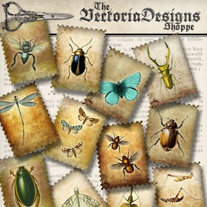 Bugs postage stamps printable letters hobby crafting scrapbooking digital instant download printable collage sheet - 001251