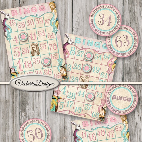 Alice in Wonderland Bingo Set Printable Bingo Game Bingo Cards Numbers digital download instant download digital sheet - 001504