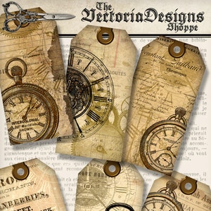 Printable Clock Tags paper crafting scrapbooking steampunk crafts digital download instant download digital collage sheet - 001313