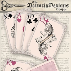 Printable Alice in Wonderland playing cards full deck paper crafting scrapbooking craft instant download digital collage sheet 000108 image 1