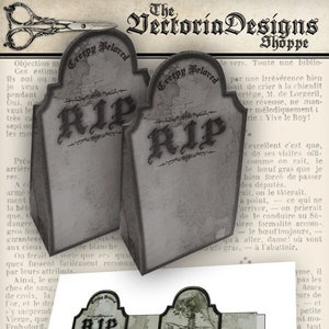 Halloween Tombstone Printable, Halloween Favor Bags, Halloween Wrapping Paper, Printable Tombstone, DIY Halloween Crafting, Treat Bag 000229 image 1