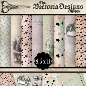 Alice In Wonderland Papers, Alice In Wonderland Decor, Scrapbook Paper, Printable Paper Decor, Steampunk Paper Art, Digital Paper 001335