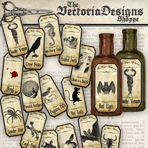 Halloween Bottle Labels, Halloween Printables, Halloween Apothecary Labels, Halloween Decorations, Mini Bottles, Digital Paper 001223