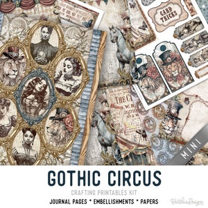 Gothic Circus Junk Journal Kit MINI, Circus Crafting Printables Kit Gothic Embellishments Circus Printable Paper Craft Kit Circus - 003270