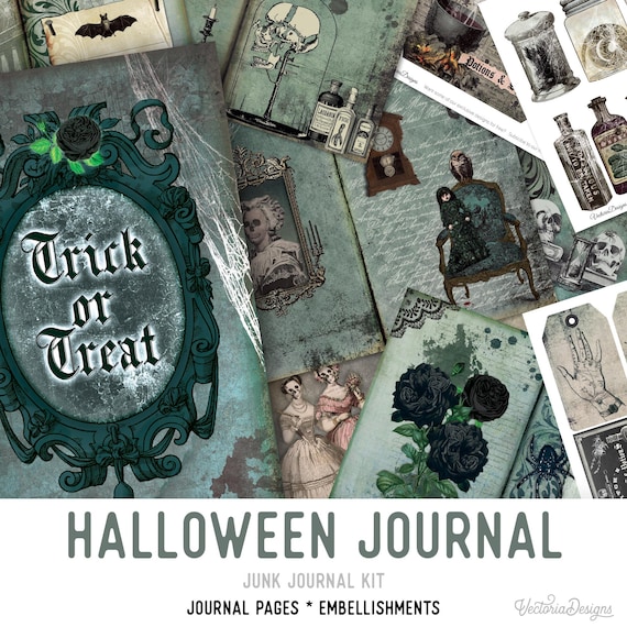 Halloween Journal Kit, Halloween Decoration, Halloween Paper Pack, Junk Journal Printable, Scrapbooking Halloween, Gothic Journal 001997